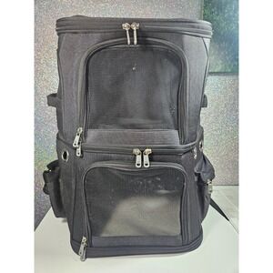 Pet Dog Cat Carrier Backpack Dual Compartment Double Decker Mesh Travel Bag